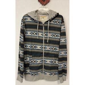Free Planet Medium Gray Aztec Print Zip-Up Cotton-Blend Hooded Sweater! A2727